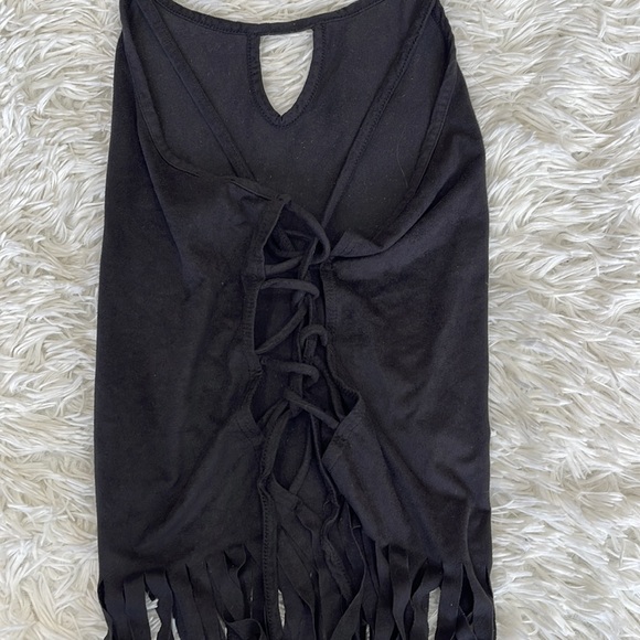 Black Faux Suede Hippie Gypsy Fringe Top Size XS - Picture 4 of 4